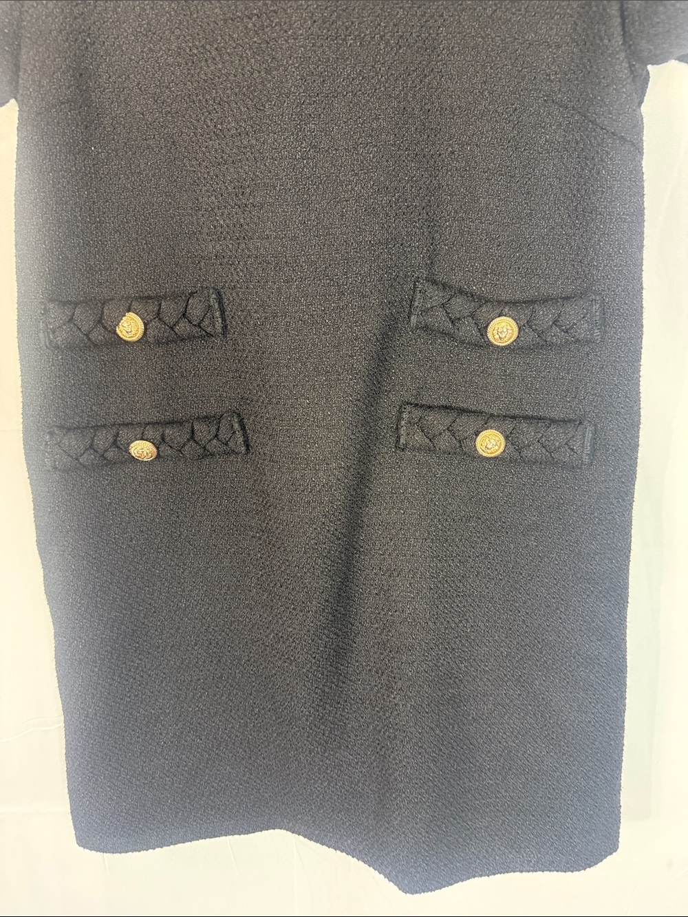 TUCKERNUCK BLACK TWEED JACKIE DRESS SIZE L WITH GOLD BUTTON DETAIL SIZE L - Picture 6 of 9